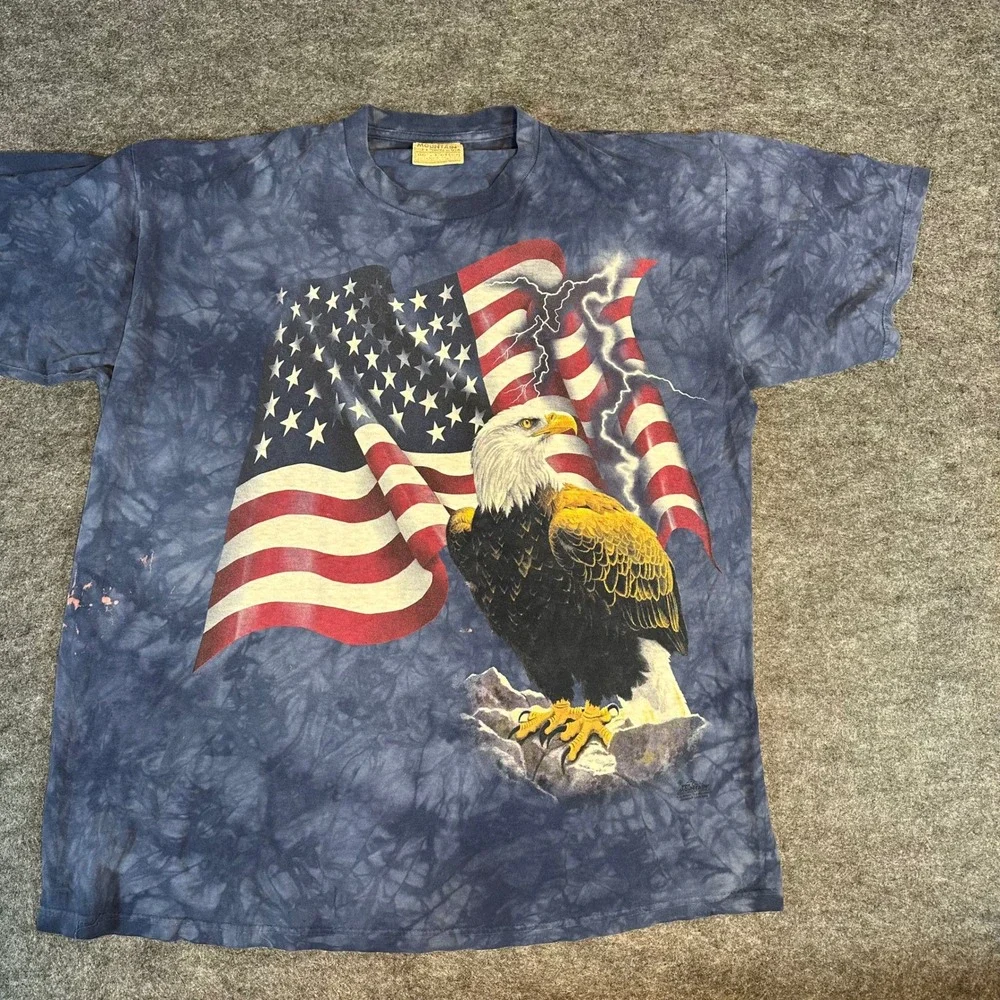 The Mountain Vintage Leather Tag Eagle American Flag T Shirt Tie Dye Mens‎ XL